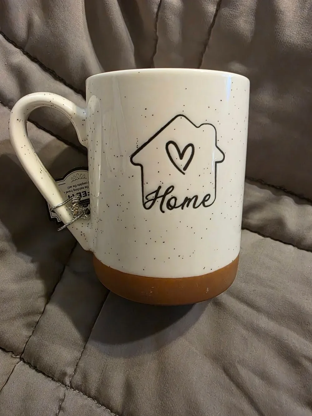 Home Speckled Ceramic Coffee Mug with Brown Accent